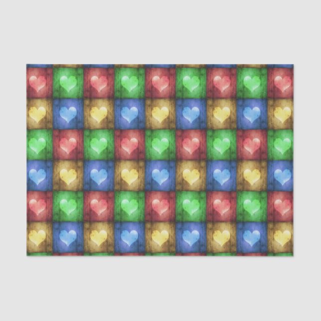 Colourful Valentine's Day Rustic Hearts Tissue Paper (Front)