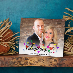 Colourful Valentine's Day Typography Hearts Photo Plaque