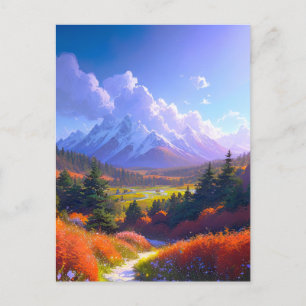 Colourful Valley and Majestic Snowy Peak Postcard
