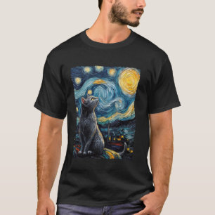 Colourful Van Gogh Starry Night Cat T-Shirt