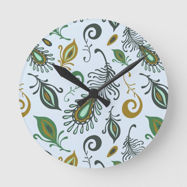 Colourful Various Feathers Round Clock (Front)