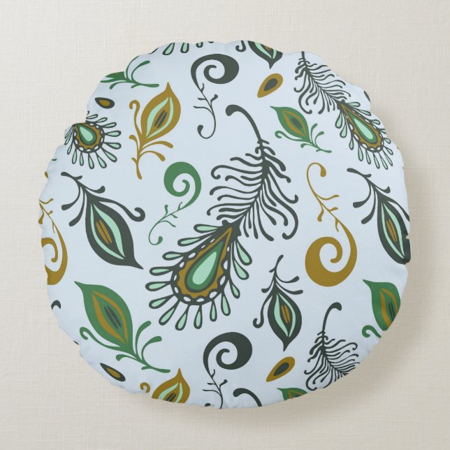 Colourful Various Feathers Round Pillow (Front)