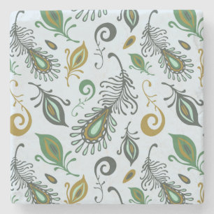 Colourful Various Feathers Stone Coaster