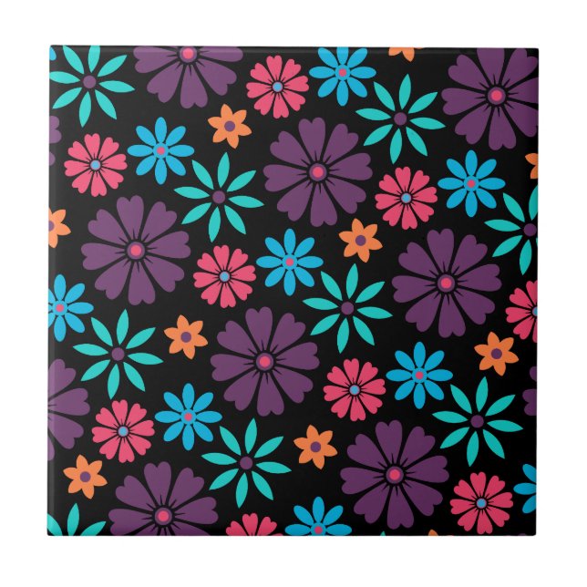 Colourful Vector Flower Pattern Tile (Front)
