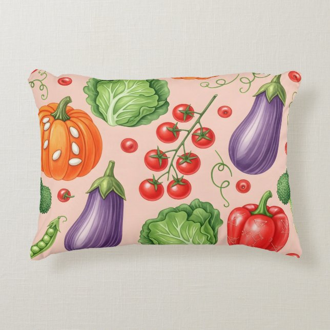 Colourful Vegetable Pattern Illustration Accent Pillow (Front)