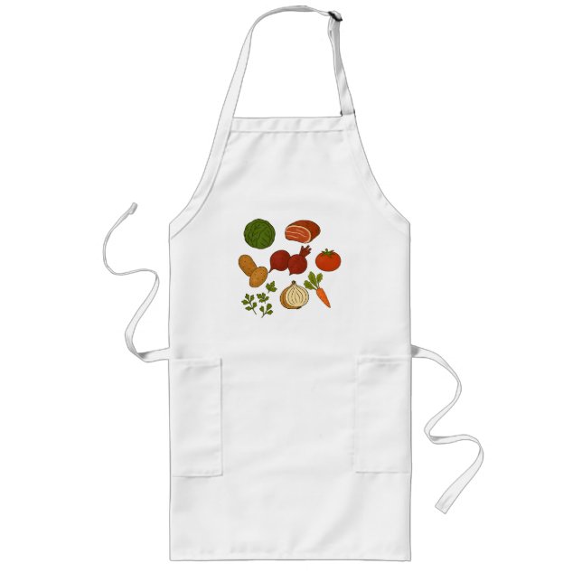 Colourful vegetable print kitchen apron, cute cook long apron (Front)