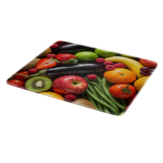 Colourful Vegetables and Fruits Cutting Board (Corner)