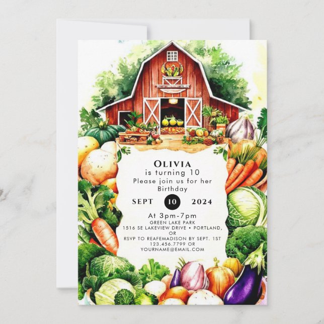 Colourful Vegetables Farmers Market Birthday Invitation (Front)