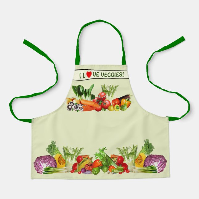 Colourful Vegetables I Love Vegetable Custom text Apron (Front)