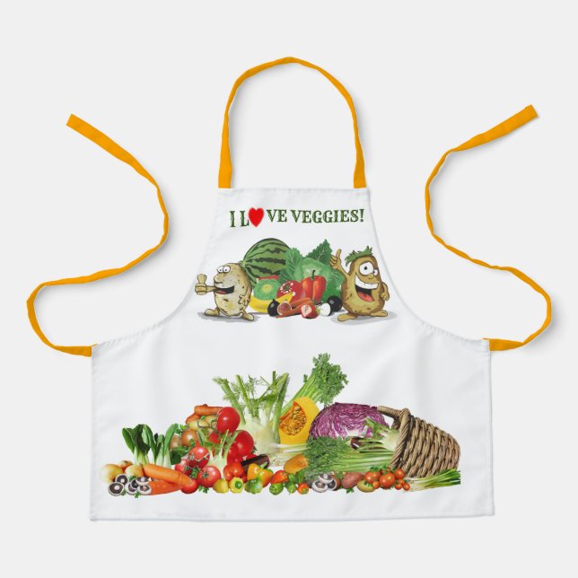 Colourful Vegetables I Love Vegetable Custom text Apron (Front)