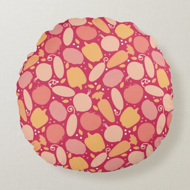 Colourful vegetables pattern round pillow (Front)