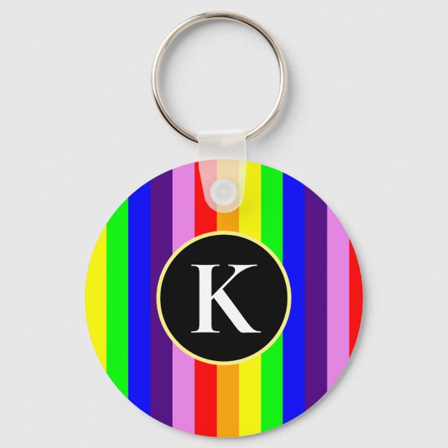 Colourful Vertical Rainbow Stripes Custom Monogram Keychain (Front)