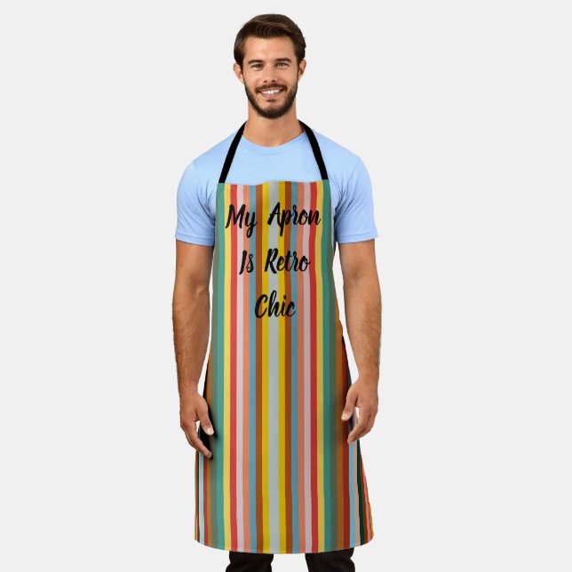 Colourful Vertical Retro Stripes  Apron (Worn)