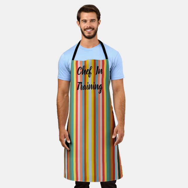Colourful Vertical Retro Stripes  Apron (Worn)