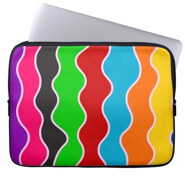 Colourful vertical retro wavy lines pattern laptop sleeve (Front)
