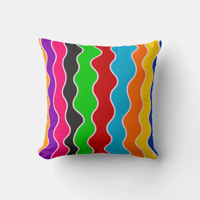 Colourful vertical retro wavy lines pattern  throw pillow (Front)
