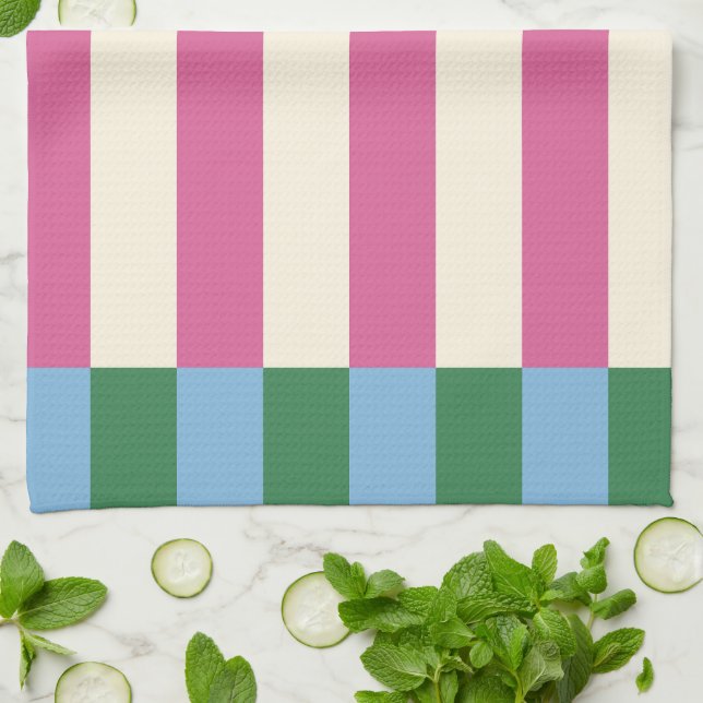 Colourful Vertical Striped Pattern Kitchen Towel (Folded)