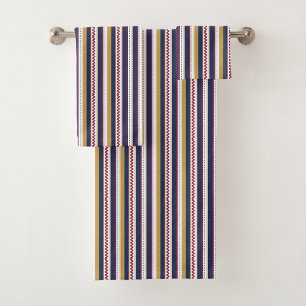 colourful vertical stripes in purple blue gold bath towel set