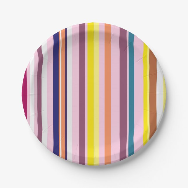 Colourful Vertical Stripes Paper Plates (Front)