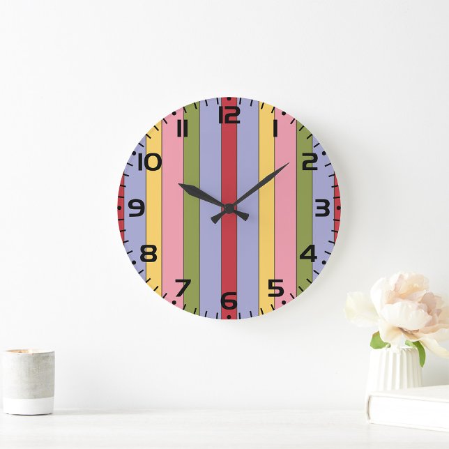 Colourful Vertical Stripes Pattern Large Clock (Creator Uploaded)