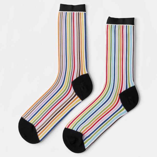 Colourful Vertical Stripes Retro Pattern Socks (Left)
