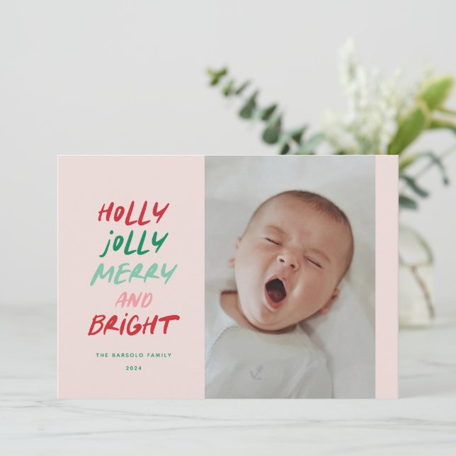 Colourful Very Merry Horizontal Christmas Photo Holiday Card (Standing Front)