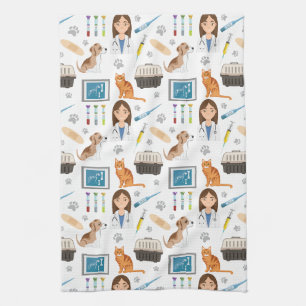 Colourful Veterinary Medical Doctor Vet DVM Patter Kitchen Towel