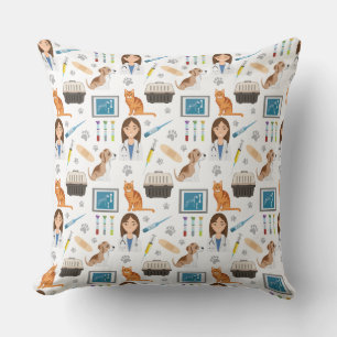 Colourful Veterinary Medical Doctor Vet DVM Patter Throw Pillow