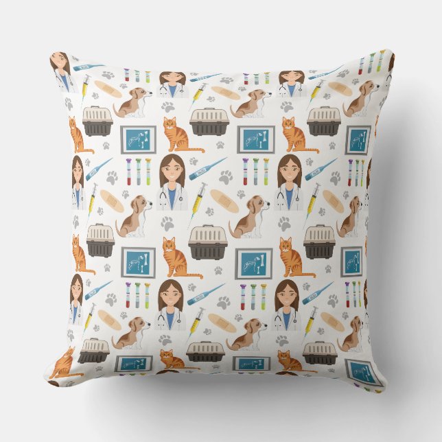Colourful Veterinary Medical Doctor Vet DVM Patter Throw Pillow (Front)
