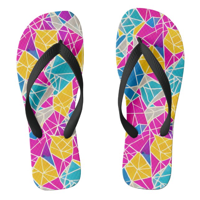 Colourful Vibrant Abstract Geometric Shapes Lines Flip Flops (Footbed)