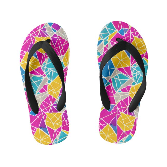 Colourful Vibrant Abstract Geometric Shapes Lines Kid's Flip Flops (Footbed)
