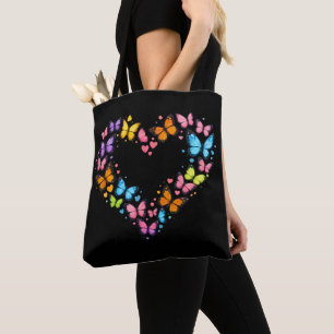 Colourful Vibrant Butterfly Heart Tote Bag