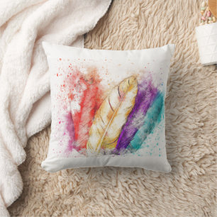 Colourful Vibrant Feather Creative Fogy Splashes Throw Pillow
