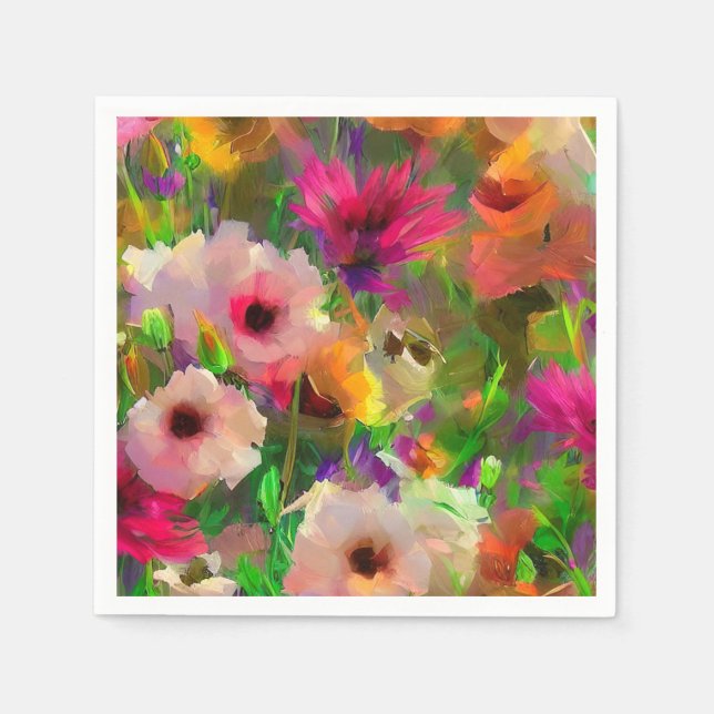 colourful vibrant floral flower watercolor pattern napkin (Front)
