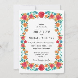 Colourful Vibrant Floral Mexican Fiesta Wedding Invitation
