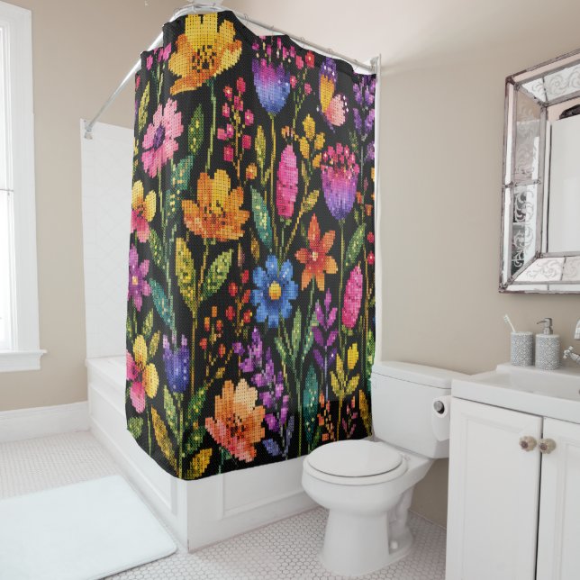 Colourful Vibrant Flowers on a Black Background (In Situ)