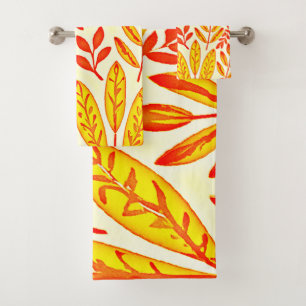 Colourful Vibrant Foliage Mosaic Leaves Pattern Bath Towel Set