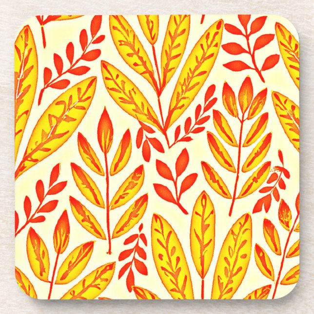 Colourful Vibrant Foliage Mosaic Leaves Pattern Coaster (Front)