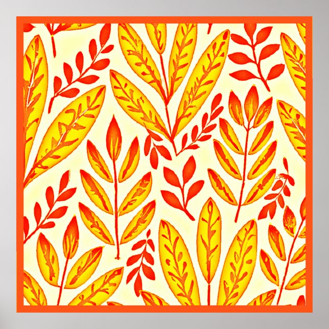 Colourful Vibrant Foliage Mosaic Leaves Pattern Poster (Front)