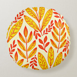 Colourful Vibrant Foliage Mosaic Leaves Pattern Round Pillow