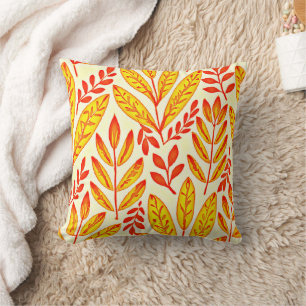 Colourful Vibrant Foliage Mosaic Leaves Pattern Throw Pillow