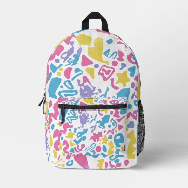 colourful vibrant fun pastel shapes printed backpack (Front)