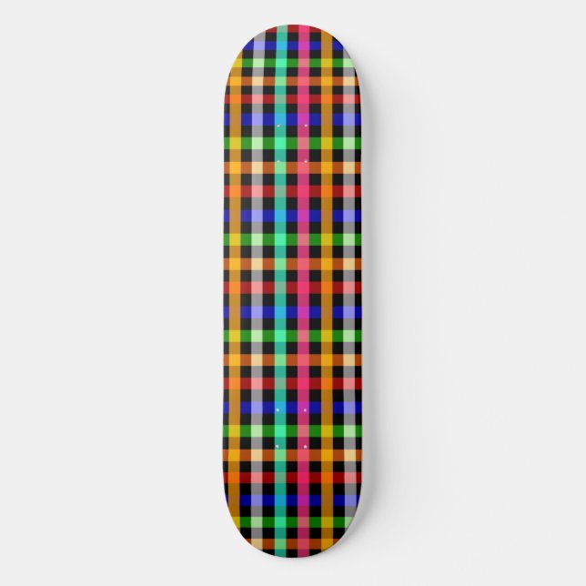 Colourful Vibrant Gingham Check Design  Skateboard (Front)