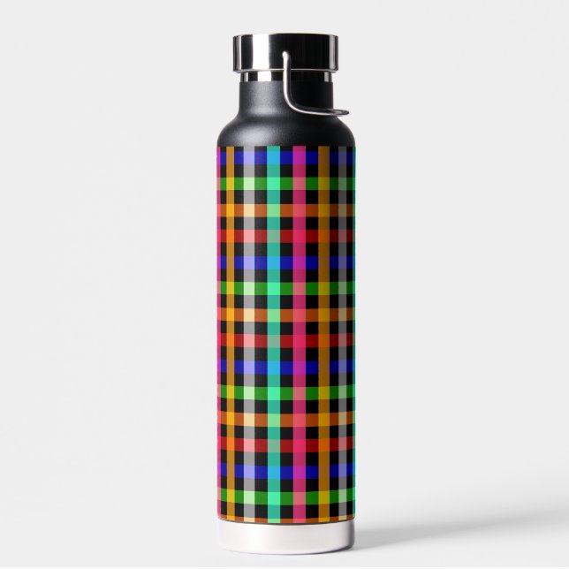 Colourful Vibrant Gingham Check Design  Water Bottle (Left)