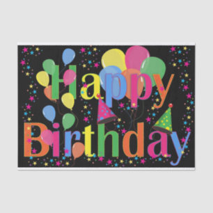 Colourful Vibrant Happy Birthday Balloons Black Tissue Paper