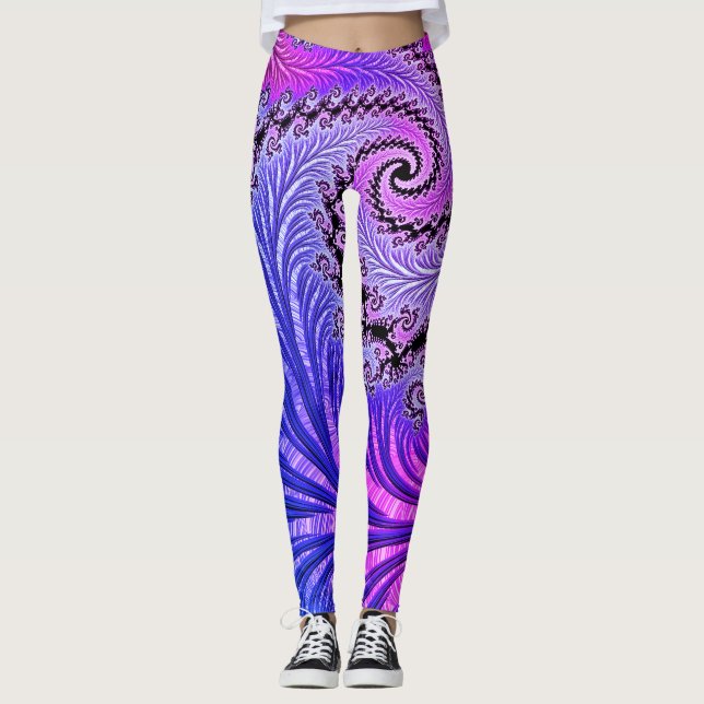 Colourful Vibrant Jewel Tone Funky Spiral Fractal Leggings (Front)