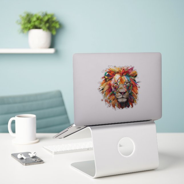 Colourful Vibrant Lion in Geometric Shapes Fashion (Laptop On Desk)