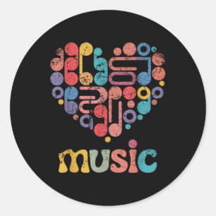 Colourful Vibrant Music-themed Heart Tee For Enthu Classic Round Sticker