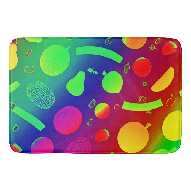 Colourful Vibrant Neon Fruits Pattern Art Bath Mat (Front)