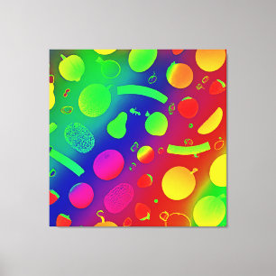 Colourful Vibrant Neon Fruits Pattern Art Canvas Print